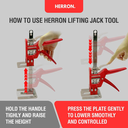 HERRON Labor Saving Arm Jack 2-Pack, 440 lbs Cabinet Lifter, 6 inch Lift | Built-in measuring scale, all-steel construction, one-hand pump operation, for cabinets, doors, drywall and flooring