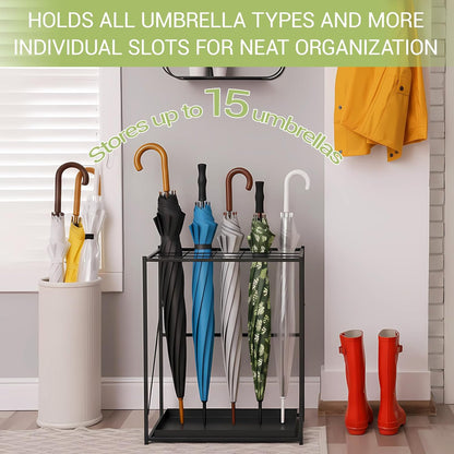Colingmill Folding Umbrella Storage Stand Rack Holder Organizer Free Standing Umbrella Rack with Removable Drip Tray for Entryway Home Office Hotel Entry Hallway (L35.51 X W11.89 X H19.69 Inch)