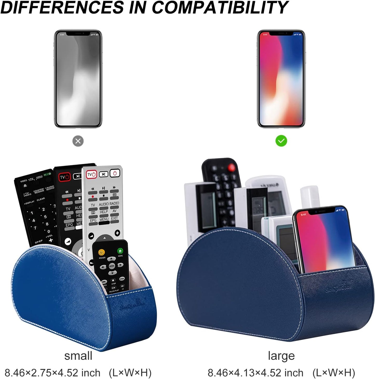 Remote Control Holders Organizer Box with 5 Compartment PU Leather Caddy | Multi-functional Office Desk Storage Caddy Store Tv Remote for Media Player,Brush,Pencil,Glassees&Office Supplies