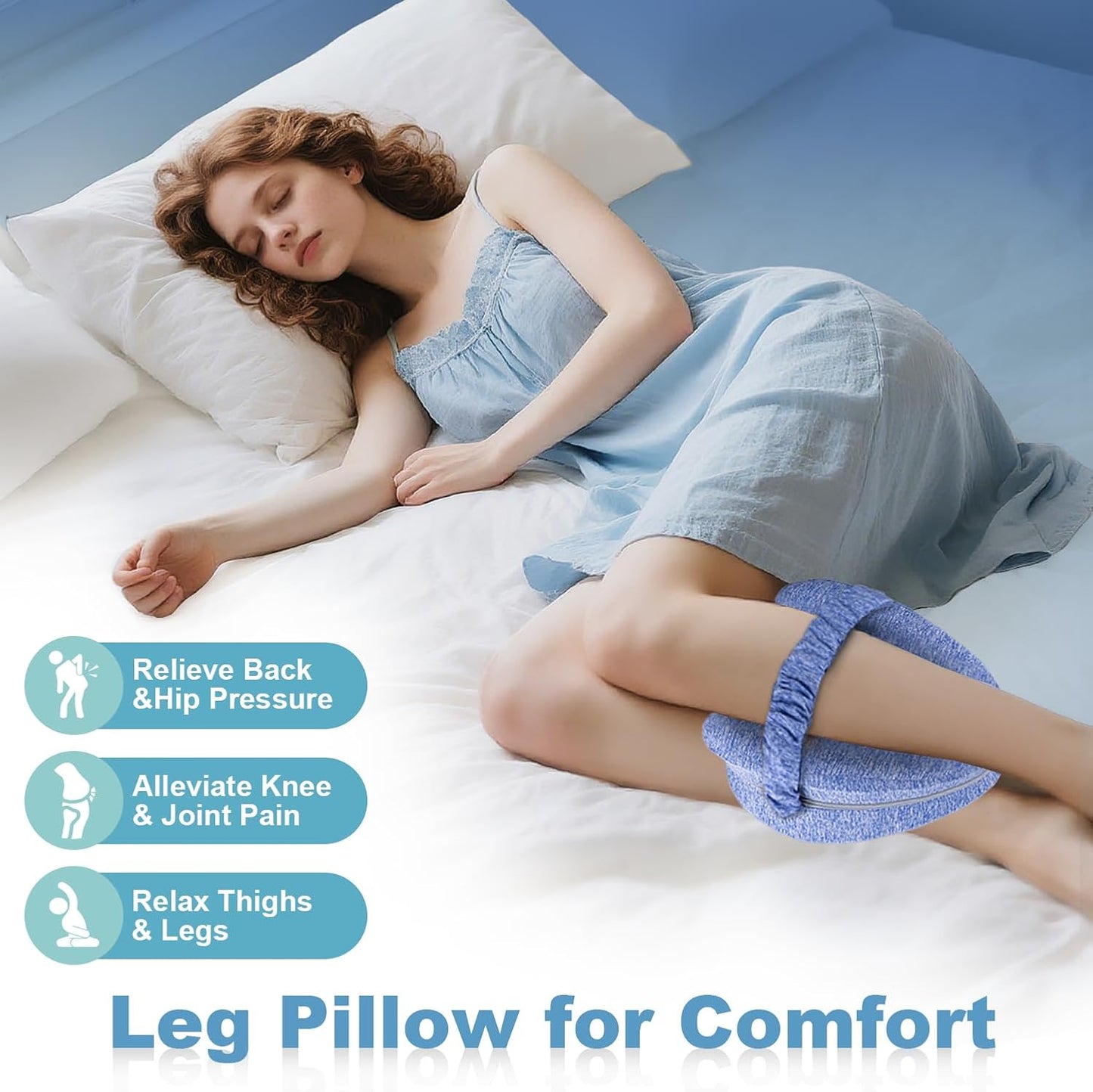 Knee Pillow for Side Sleepers, Leg Pillow for Sleeping, Knee Pillow with Strap, Alignment Pillow Between Legs, Suitable for Relieving Leg, Back & Knee Pain, Machine Washable (Blue)