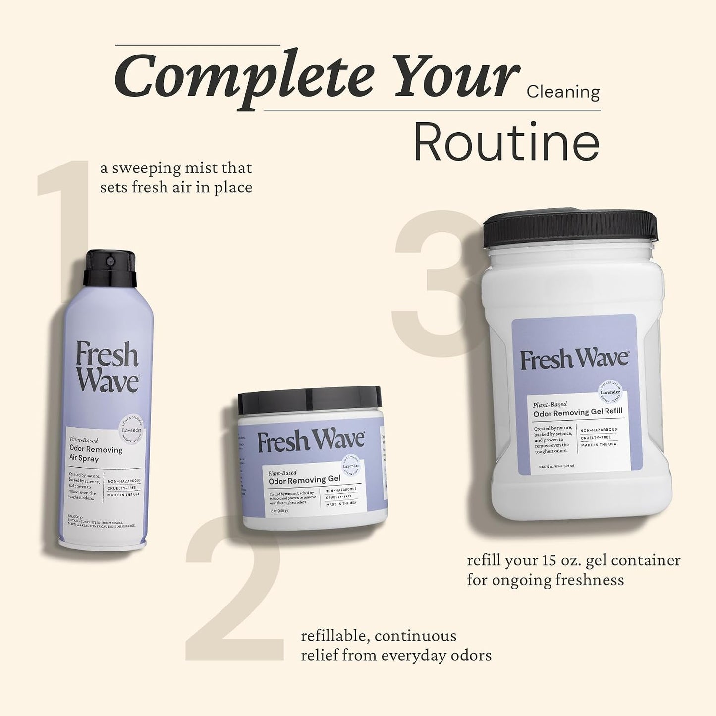 Fresh Wave Original Odor Eliminator Gel 3-Pk 7 oz - Air Freshener for Home | Plant-based essential oils. Lasts 15-30 days per jar. No plug-in needed. Pet-safe, closet and bathroom deoderizer.