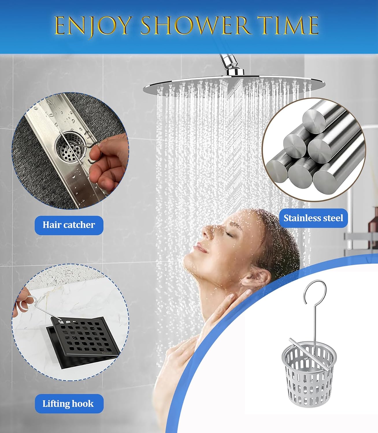Neodrain Shower Drain Hair Catcher, 2-Pack,Only Fit Neodrain Shower Drain | 304 Stainless Steel Hair & Debris Strainer with Lifting Hook,Filter Basket for Bath Drains,Reusable Trap for Clog-Free Drains