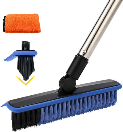 2 in 1 Floor Scrub Brush Grout Brush with 57.8" Long Handle,120°Rotatable Shower Tile Grout Cleaner Scrubber,V-Shaped Corner Brush for Hard to Reach Areas (Orange)