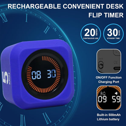 Rotating Cube Pomodoro Visual Timer 5, 25, 10 50 Minutes Preset | Custom Countdown, LED Display, Silicone Case, Loud Alarm&Silent, Rechargeable Desk Productivity Flip Timers for ADHD, Kitchen