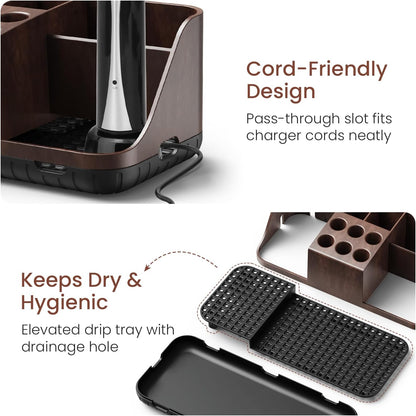 Boperzi Electric Toothbrush Holders with Cord Slots: Detachable Toothbrush and Toothpaste Holders, Large Tooth Brush Storage Caddy Set Drainage, Anti-Slip Bathroom Counter Organizer for Family, Kids
