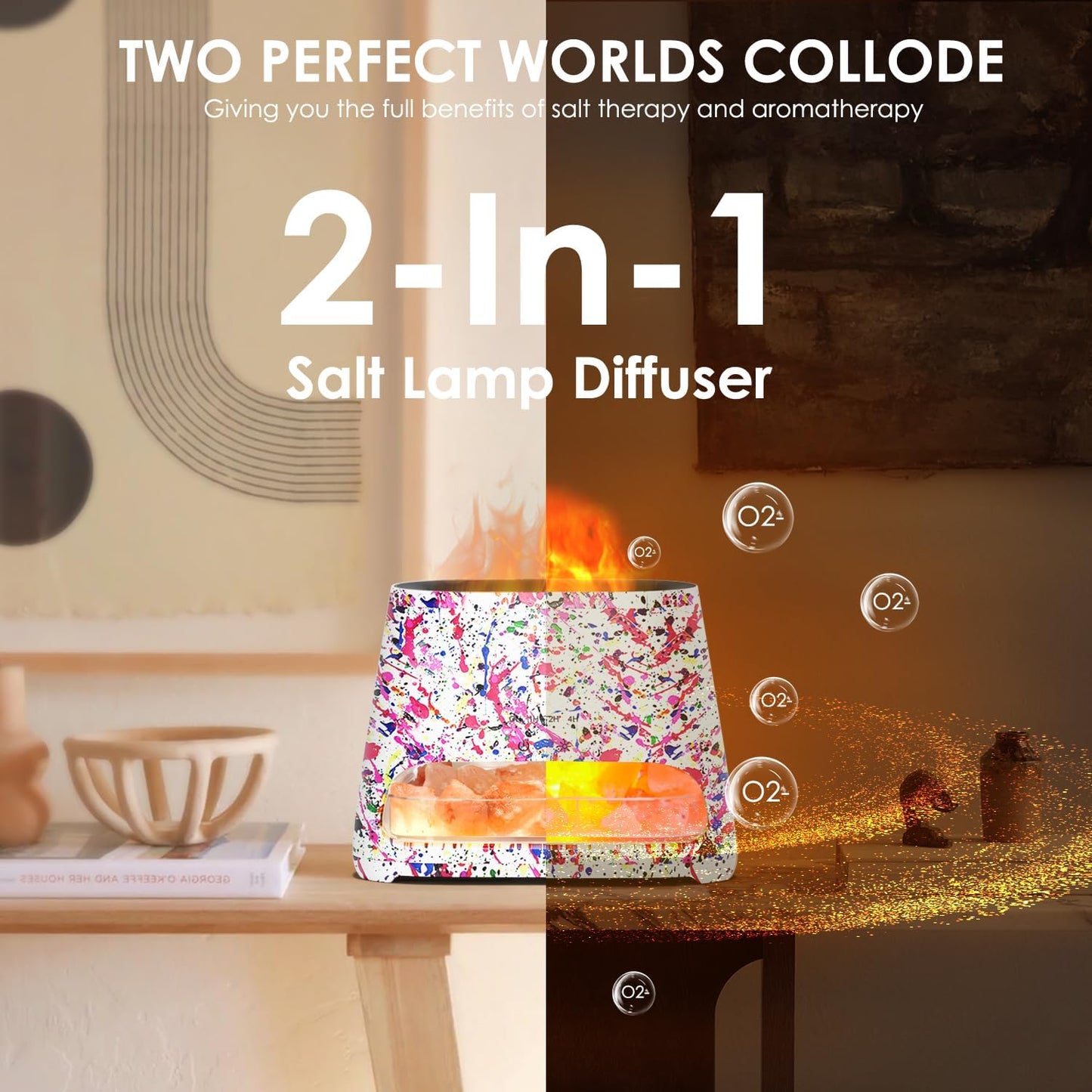 SALKING 2-in-1 Ultrasonic Essential Oil Diffuser & Himalayan Salt Lamp, Aromatherapy Diffuser Cool Mist Humidifier with Auto Off Function, 100% Pure Himalayan Pink Salt Rock, 150ml (Wooden Grain)