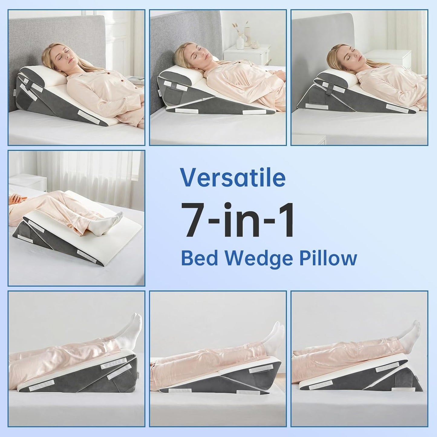 Vekkia 34" Extra-Long Wedge Pillow,7.5" Bed Wedge Pillow for Sleeping,White | Pillow Wedge Back Support for After Surgery, Idea for Acid Reflux,Snoring Relief,Removable Washable Cover&Double Side Pockets