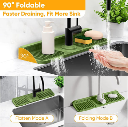 24'' Longer Faucet Mat for Kitchen Sink Splash Guard[7° Slope Fast Self-draining][Snap Lock Fit]Kitchen Sink Faucet Mat Splash Guard Kitchen Sink Area Water Splash Guard Behind Faucet Draining Mat