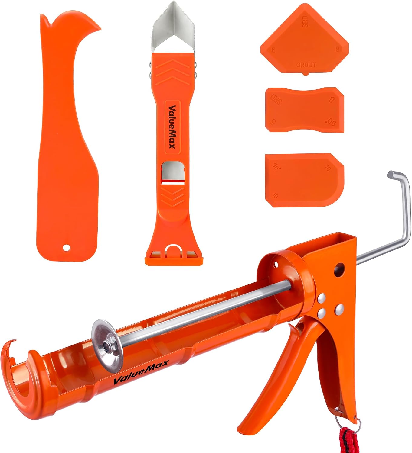 ValueMax 10OZ Caulk Gun and Caulk Scraper Kit with Caulk Remover Tool | Smooth Silicone Caulking Gun, 10:1 Thrust Ratio, Sealant Finishing Tool Grout Scraper for Caulking/Filling/Sealing