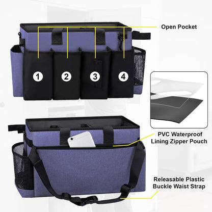 Wearable Large Cleaning Caddy Bag for Housekeepers (Black&Gray) | Cleaning Supplies Organizer with Adjustable Shoulder, Waist & Handle Straps, Detailing Bag for Kitchen Supplies