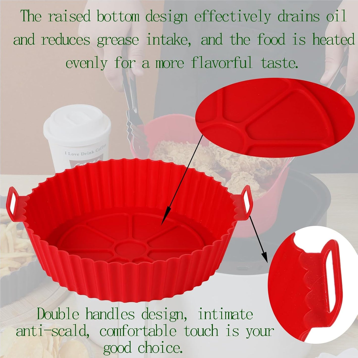 Air Fryer Silicone Liners Pot for 3-5QT 2Pack Reusable Silicone Air Fryer Liners Food Grade Accessories Basket Bowl Baking Replacement of Parchment Liners Round(6.5 Inch)