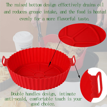 Air Fryer Silicone Liners Pot for 3-5QT 2Pack Reusable Silicone Air Fryer Liners Food Grade Accessories Basket Bowl Baking Replacement of Parchment Liners Round(6.5 Inch)