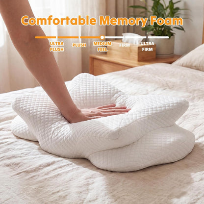 NEWBULIG Cervical Neck Pillow, Ergonomic Contour Memory Foam and Detachable Roll Pillow for Neck Pain Relief Side Back Stomach Sleepers with Cooling Breathable Cover