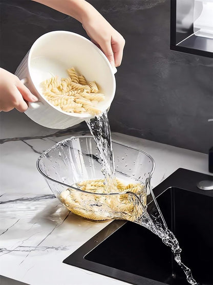 Multi-functional Drain Basket - 2024 New Fruit Cleaning Bowl with Strainer Container, Kitchen Sink Food Catcher Drainer Rinser Vegetable Washing Filter over the Colander (1PC, Clear)