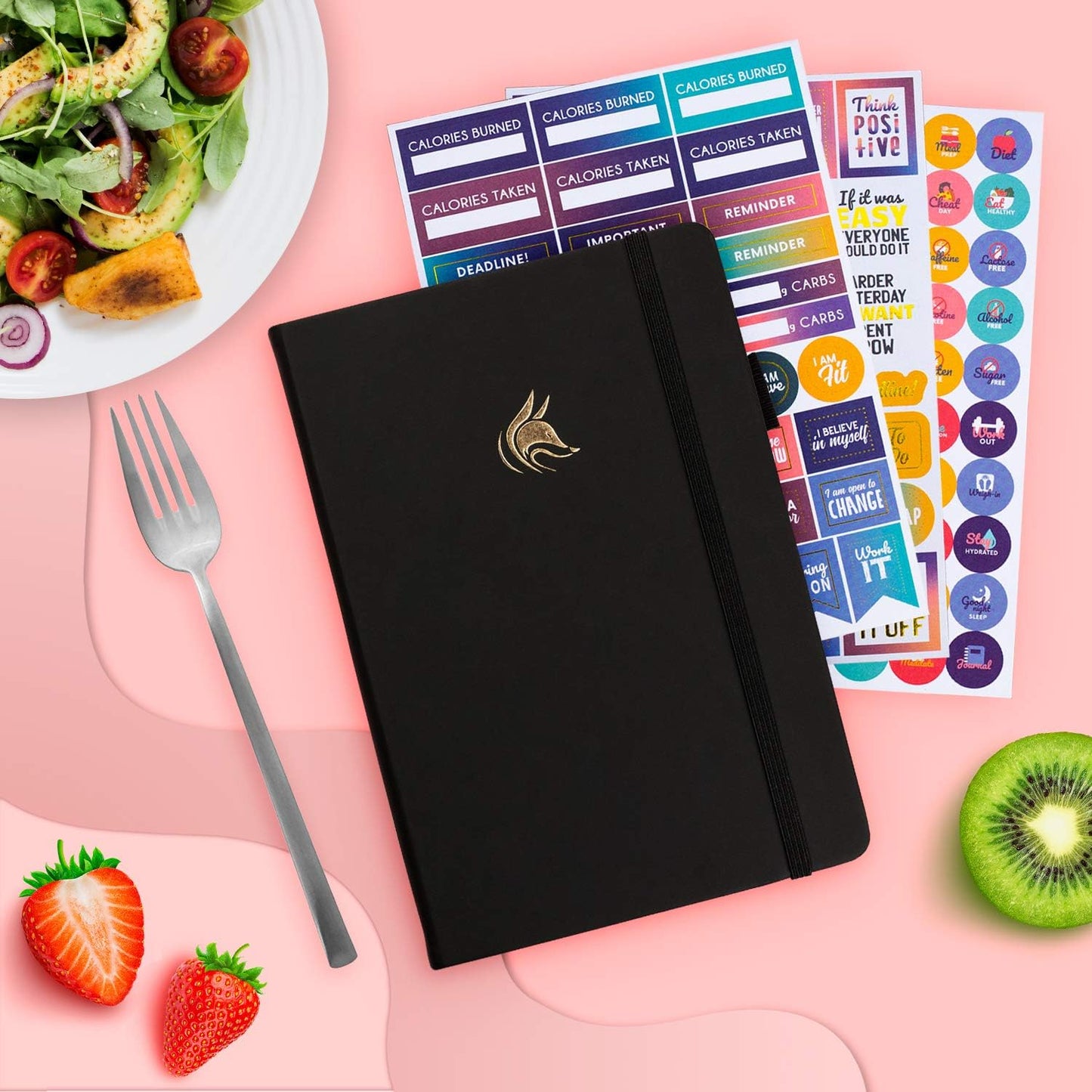 Clever Fox Wellness Planner & Food Journal for Weight Loss, A5 Orange | 5.8"x8.3" nutrition & exercise tracker for women tracking meals, diet & symptom diary, calorie counter notebook, stickers