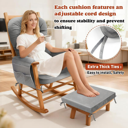 JZHLLA Glider Rocker Replacement Cushion Set with Storage Pockets Soft Flannel Fabric & High-Resilience Foam Non-Slip Back Rocking Chair Cushion for Living Room Rocking Chair(Beige)