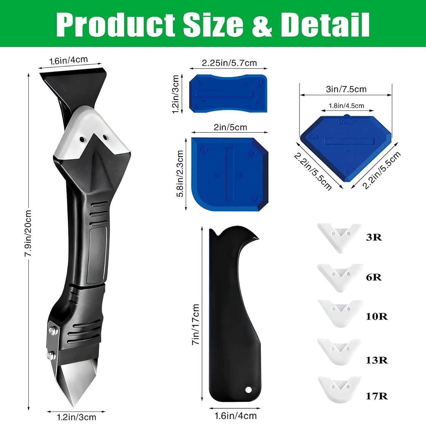 3 in 1 Caulking Tool, Silicone Sealant Finishing Tool, Caulk Remover Kit | Multi-functional set with grout scraper, silicone pads and caulk finishing tools for bathroom, kitchen, tub and tile sealing.