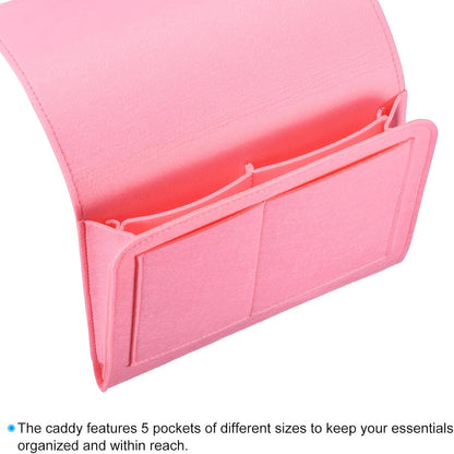 PATIKIL 11in Bedside Caddy, Bed Caddy Bedside Organizer Hanging Soft Felt 5 Pockets Bed Pockets Bedside Storage Organizer Remote Control Holder for Bedroom Phones Glasses, Green