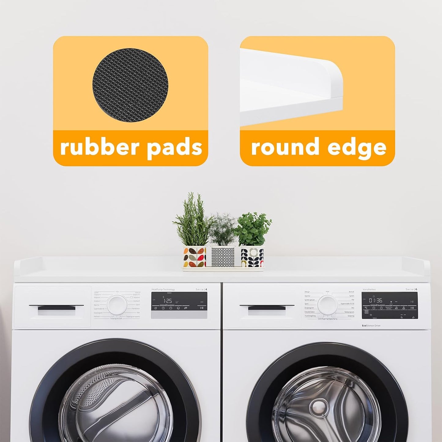 SpaceAid Washer Dryer Countertop, Laundry Wood Shelf Topper with Edge, 54" Width x 27.5" Depth Cover Guard Organizer for Washer and Dryer Laundry Hamper Counter Storage Organization (Black)