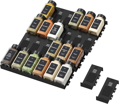 Lifewit Spice Drawer Organizer, 36PCS Interlocking Spice Rack Drawer Insert | Adjustable Seasoning Drawer Organizer with Non-Slip Pads, Spice Organization & Seasoning Storage for Kitchen, Cabinet, Black