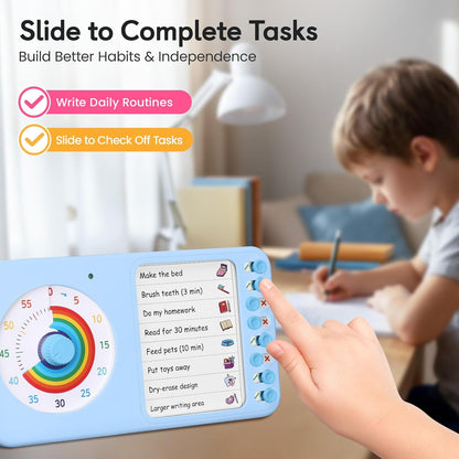 2-in-1 Visual Timer ADHD with Task Board, to-Do List, Checklist | Dry Erase Chore Chart and Visual Schedule for Kids ADHD, Rainbow Countdown Timer for Classroom, Home, Homeschool (White)