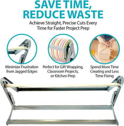 30 Inch Paper Roll Dispenser with Cutter, Desktop or Wall Mount Set Up | Straight Edge Paper Cutter, Made in USA Roll Dispenser, Versatile Use for Home, School, or Office, Compatible w/ Large Rolls