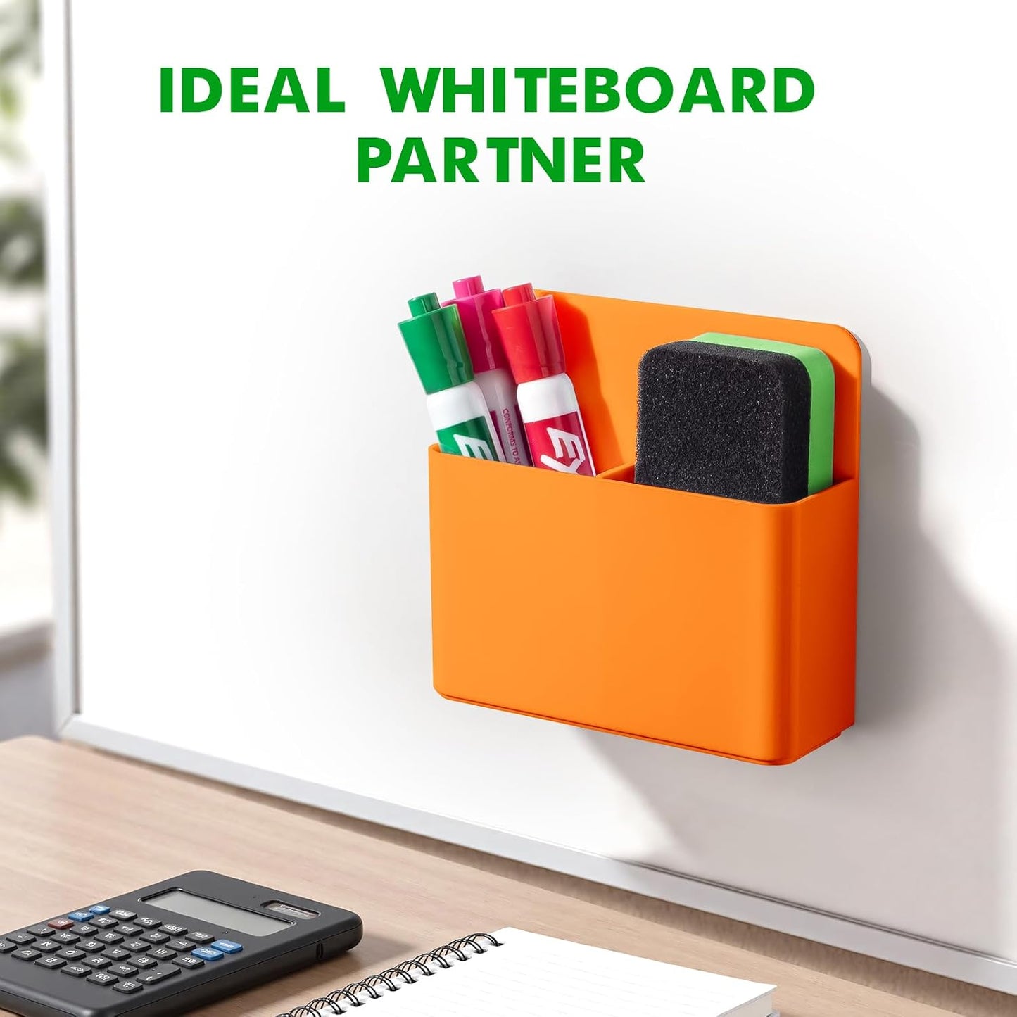 2 Pack Magnetic Pen Holder Cup for Whiteboard, Classroom Supplies | Plastic Magnetic Dry Erase Marker Holder for Refrigerator Fridge, Pencil Cup for School, Locker Accessories Organizer-White