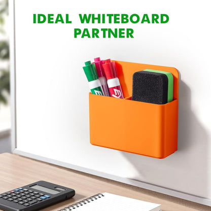 2 Pack Magnetic Pen Holder Cup for Whiteboard, Classroom Supplies | Plastic Magnetic Dry Erase Marker Holder for Refrigerator Fridge, Pencil Cup for School, Locker Accessories Organizer-White