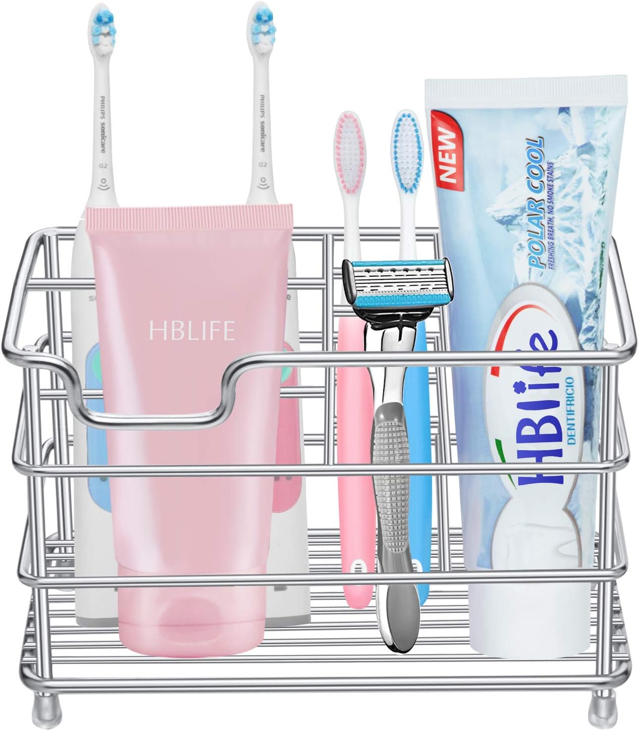 HBlife Toothbrush Holders for Bathroom, 5 Slots Silver Stainless Steel Bathroom Accessories Organizer
