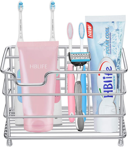 HBlife Toothbrush Holders for Bathroom, 5 Slots Silver Stainless Steel Bathroom Accessories Organizer