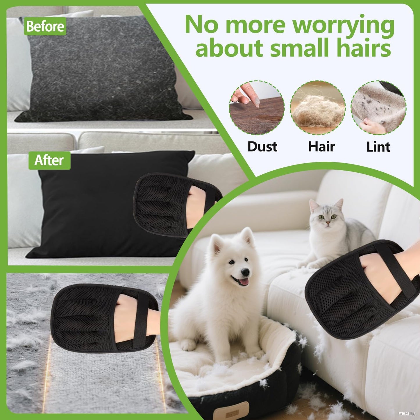 Electrostatic Pet Hair Remover Glove – Reusable Lint Roller Alternative for Furniture, Carpet & Clothes – Washable Dog & Cat Hair Brush with Strong Grip – No Sticky Refills Needed(1PCS)