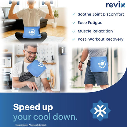 REVIX Ice Pack for Injuries Reusable, 14 × 7" Gel Cold Compress with Strap | 45-Min Long-Lasting Gel Cold Pack for Knee, Shoulder, Lower Back, Leg, Flexible Ice Wrap, Universal Use for Arm, Hip