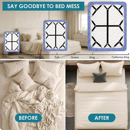 2 Pack Bed Sheet Straps Adjustable Criss - Cross Sheet Holders for Corners Heavy Duty Bed Sheet Clips Fasteners Keep Sheets in Place on Mattress Black