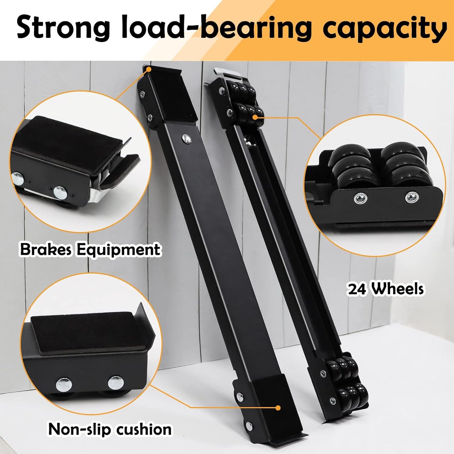 Extendable Furniture Appliances Rollers, Mover Tools for Moving, Black | 24 Roller & Brake Equipment for Heavy Washing Machine Refrigerator for Mobile Wheels Strong Base Stand Hold Up to 660 lb