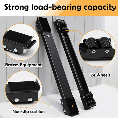 Extendable Furniture Appliances Rollers, Mover Tools for Moving, Black | 24 Roller & Brake Equipment for Heavy Washing Machine Refrigerator for Mobile Wheels Strong Base Stand Hold Up to 660 lb