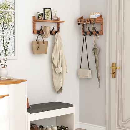 Evermagin 29" Coat Rack Wall Mount with Shelf & 11 Hooks, Entryway, Black | Wooden Wall Mounted Coat and Key Rack with Hooks, Key Hanger with Mail Holder for Living Room, Mudroom, Bedroom