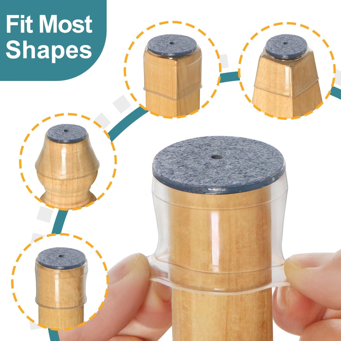Ansible 24 Pcs Chair Leg Floor Protectors Square | Silicone Felt Furniture Leg Pads Caps Covers for Hardwood Floors (Fit:1-1/16" to 1-5/8")
