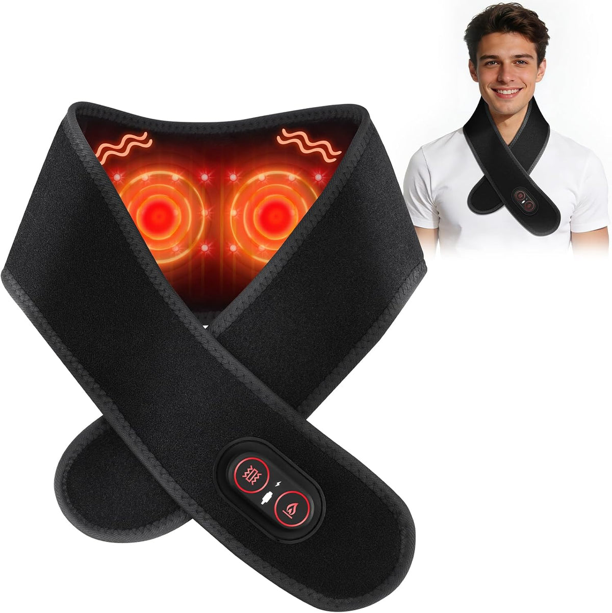 Cordless Neck Heating Pad for Pain Relief,Electric Heated Neck Wrap,3000mAh Battery Heated Neck Brace,Rechargeable Neck Warmer