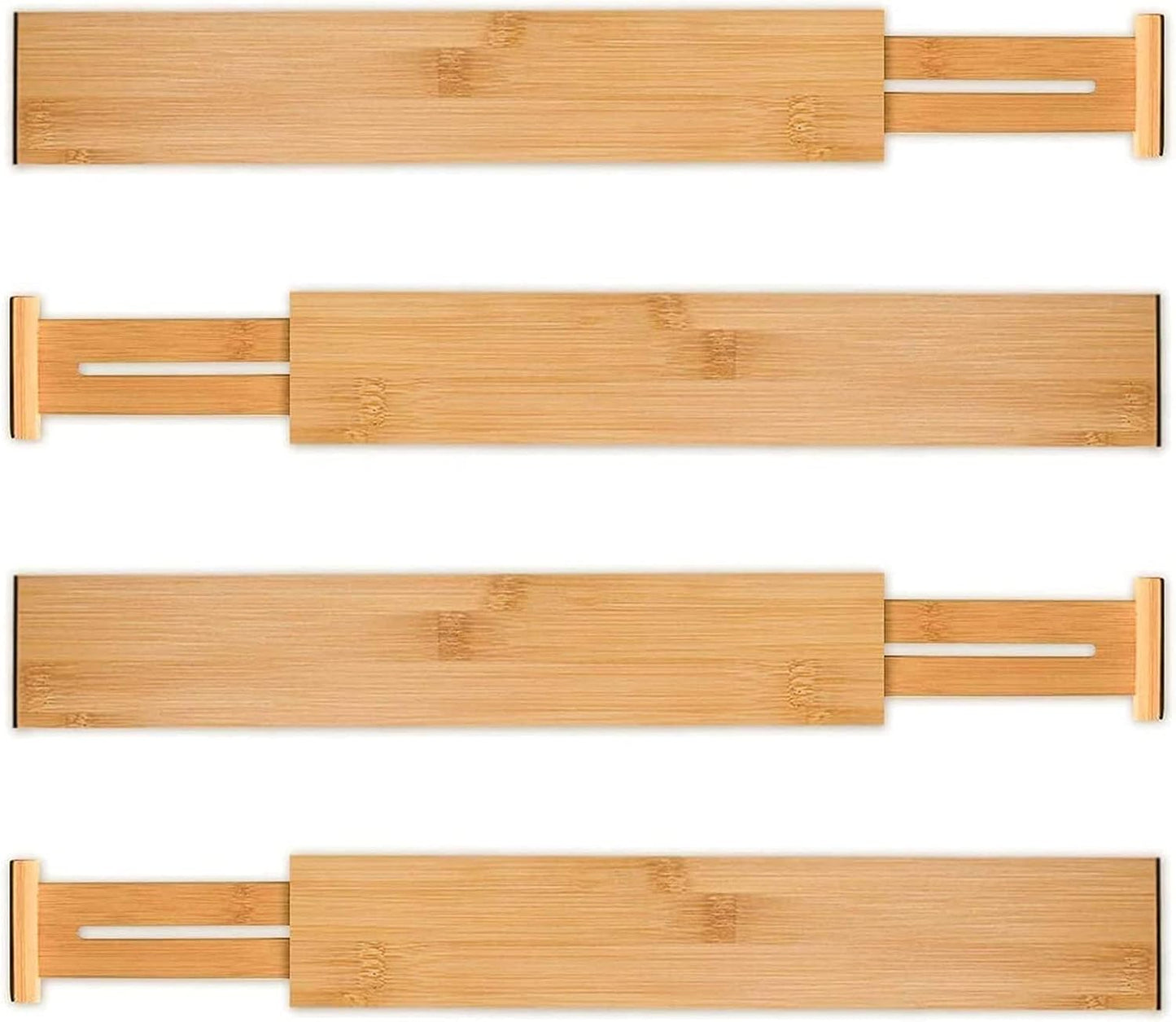 Utoplike 4 Pcs Bamboo Kitchen Drawer Dividers, Large Drawers Organizers | Adjustable Spring Loaded Expandable Organization, Works in Dresser, Bathroom, Bedroom, Office, Fit 17.8"-20.6" Drawer, 2.4"H