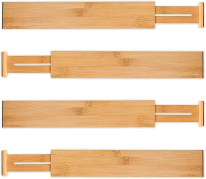 Utoplike 4 Pcs Bamboo Kitchen Drawer Dividers, Large Drawers Organizers | Adjustable Spring Loaded Expandable Organization, Works in Dresser, Bathroom, Bedroom, Office, Fit 17.8"-20.6" Drawer, 2.4"H