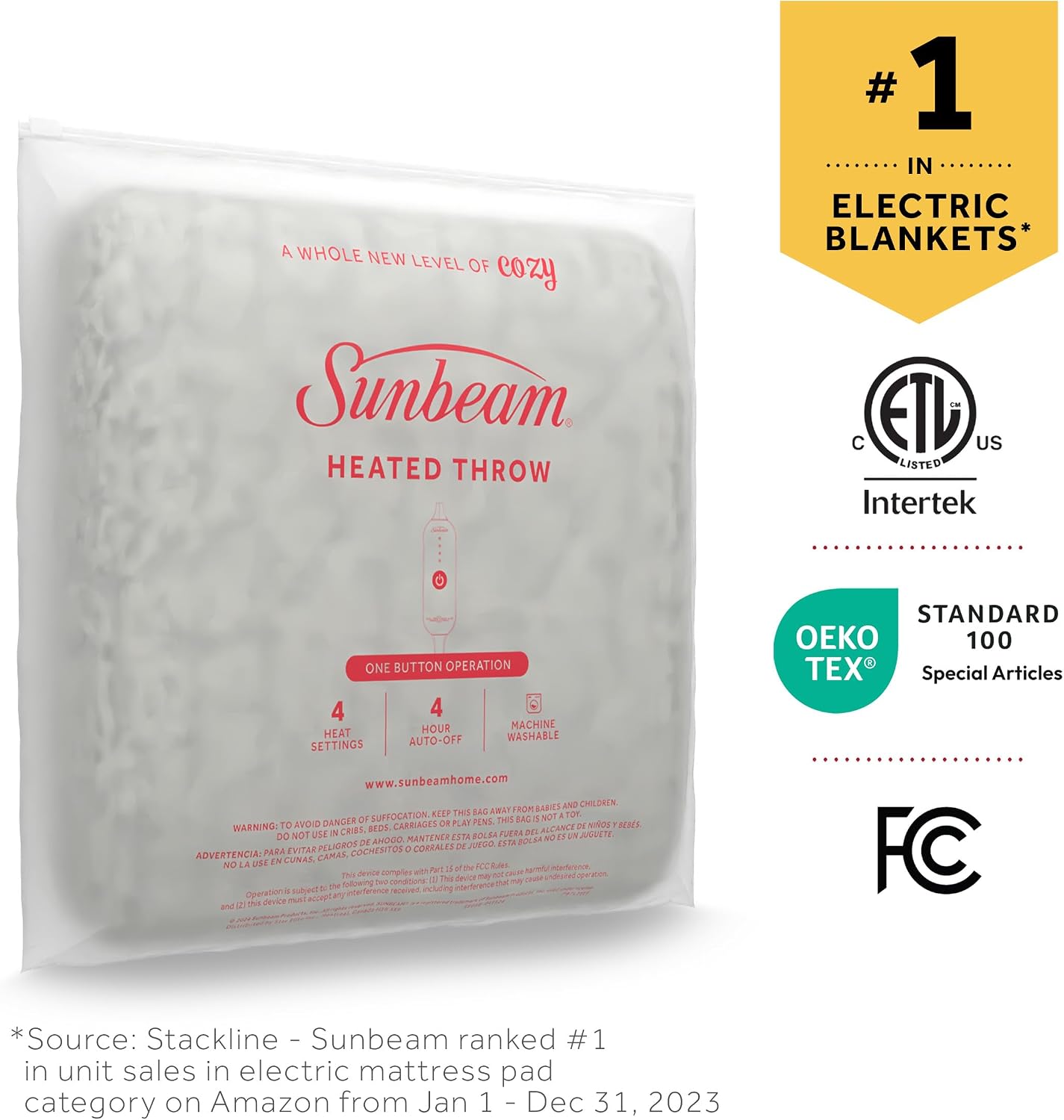 Sunbeam Electric Throw Royal Mink Sherpa Heated Blanket, 4 Heat Settings, 4-Hour Auto Shut-Off, Fast Heating, Luxurious and Ultra Comfy, Cabernet Color, 50" x 60"