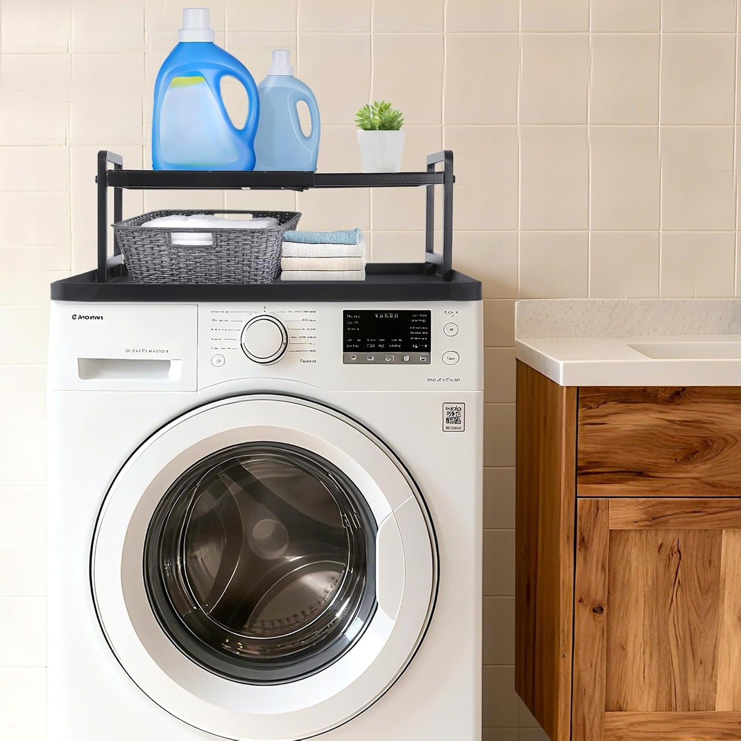 Washer Dryer Countertop with Adjustable Shelf, Expandable Washer and Dryer Countertop with Non-Slip Mat, Universal Fit Large Space Laundry Room Organization(23.6x8.6x7in)
