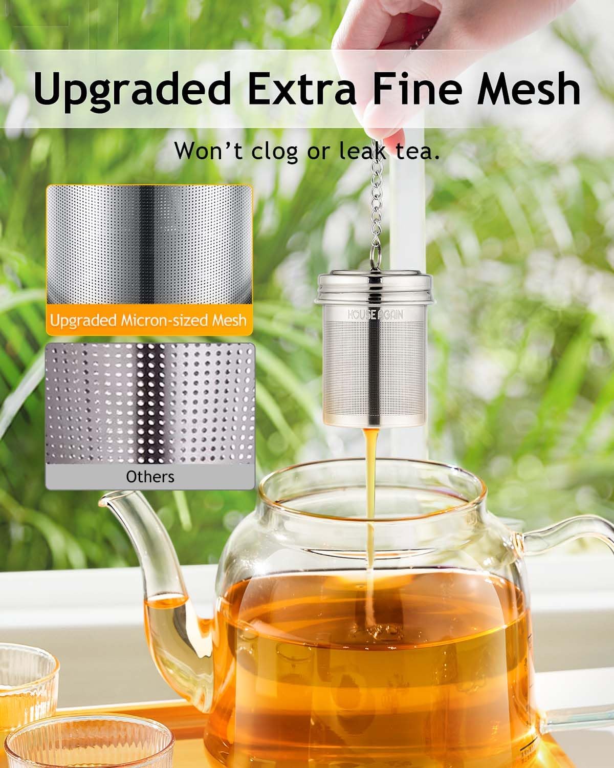 House Again Tea Infusers, Extra Fine Mesh Tea Strainers for Loose Tea, Updated Slim Threaded Lid & 304 Stainless Steel, Filter Bags Diffusers, Loose Leaf Tea Steeper for Brew Tea Spices & Seasonings