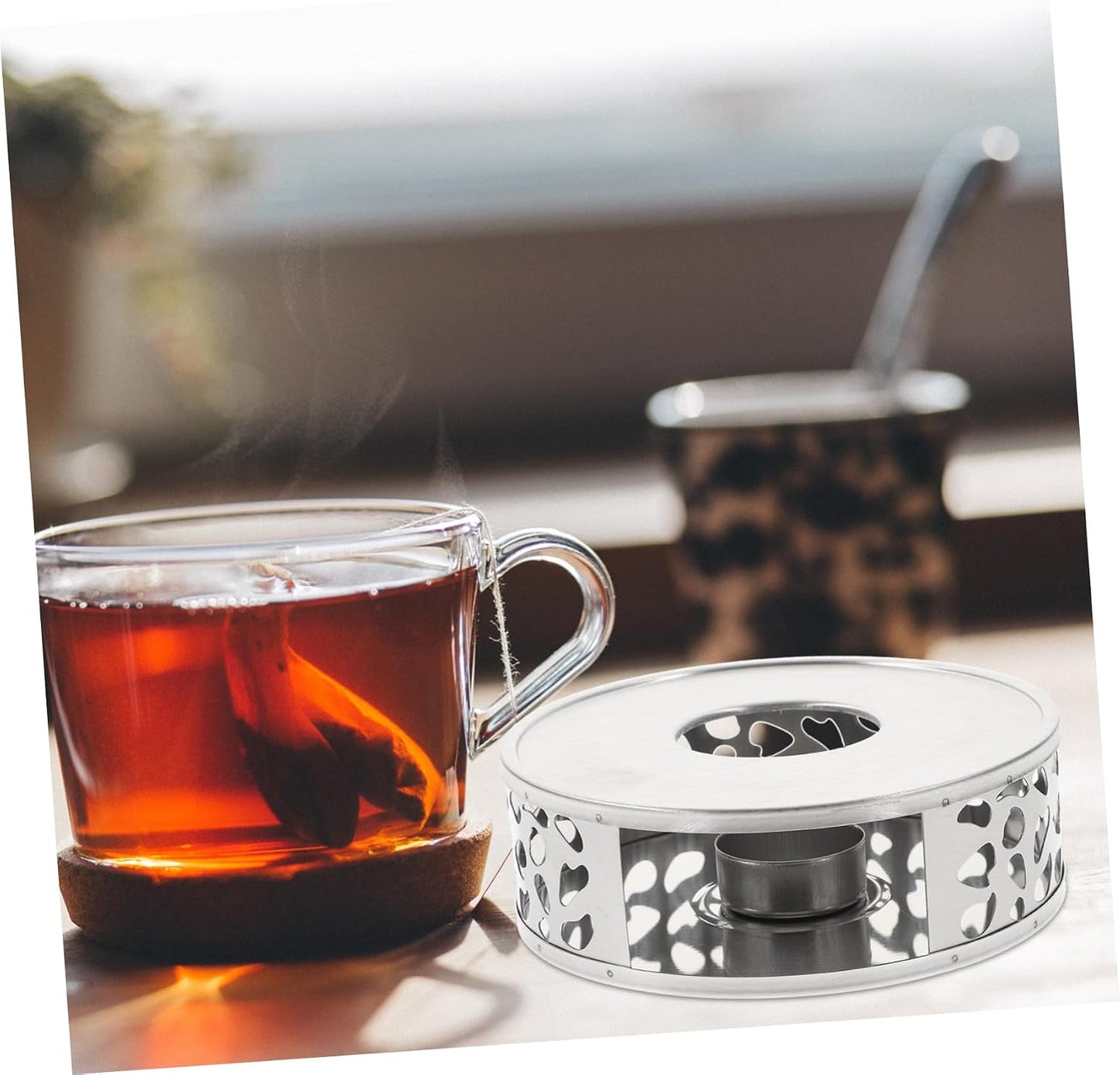 Healifty Stainless Steel Tea Warmer Base with Floral Hollow Design for Indoor Outdoor Use Efficient Heat Maintenance Stand for Glass Teapots Coffee Milk Easy Operation Tea Heater for Social