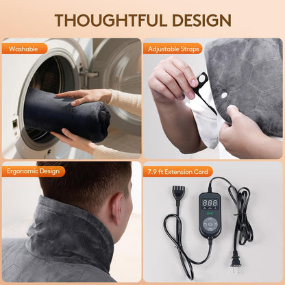 UTK 30s Fast Heating Pad for Neck and Shoulders and Back, Far Infrared Graphene Wrap with 6X Deeper Pain-Relief, 8 Heat Levels, Auto Shut-Off & Memory, 24"x20" Weighted Heating Pads Gift (Grey)