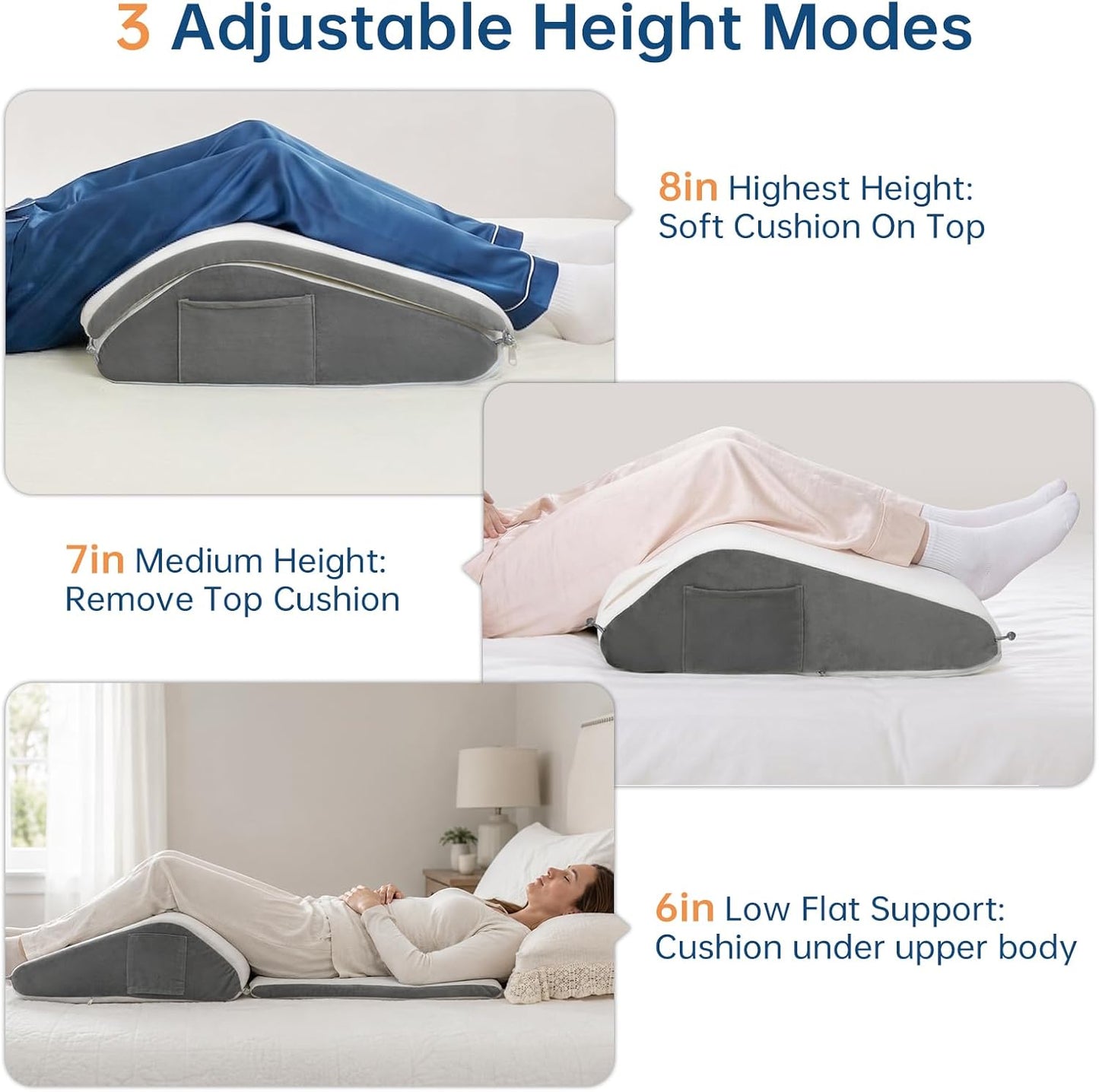 Vekkia Knee Wedge Pillow for Back Sleeping,Dual-Layer Adjustable Leg Pillow | Elevation Pillow with Dual Handles, idea for Legs Post-Surgery, Knee Support, Lower Back Pain Relief, Blood Circulation