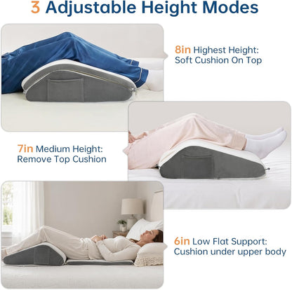 Vekkia Knee Wedge Pillow for Back Sleeping,Dual-Layer Adjustable Leg Pillow | Elevation Pillow with Dual Handles, idea for Legs Post-Surgery, Knee Support, Lower Back Pain Relief, Blood Circulation
