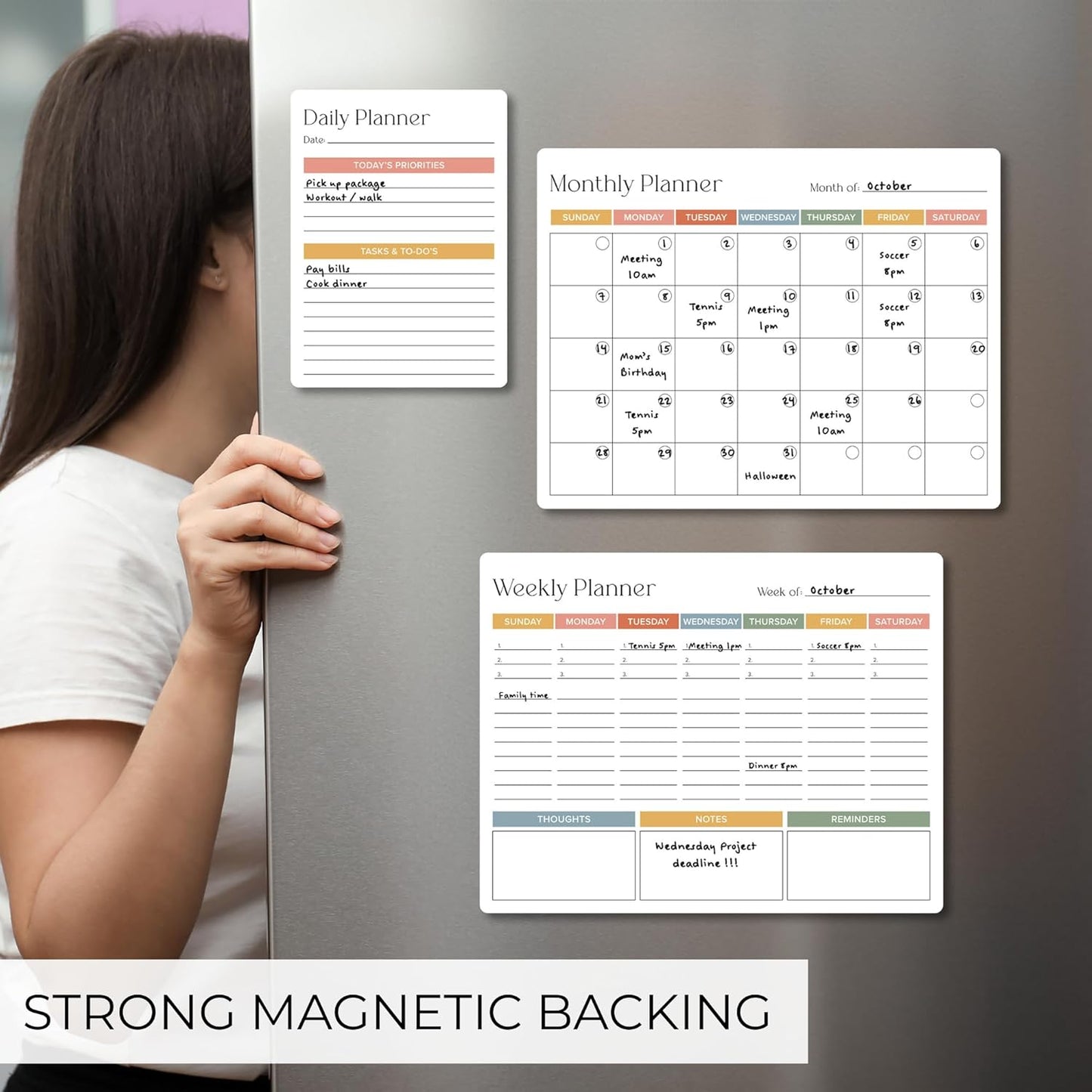 Beautiful Magnetic Dry Erase Calendar Set of 3 - Whiteboard with Marker | Easy to Erase Magnet Calendars for Your Fridge - The Perfect Weekly and Monthly White Board Organizer for Everyday Planning
