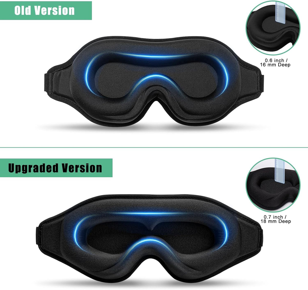 BeeVines 3D Molded Sleep Mask, Blackout Eye Masks for Sleeping (2 Packs)