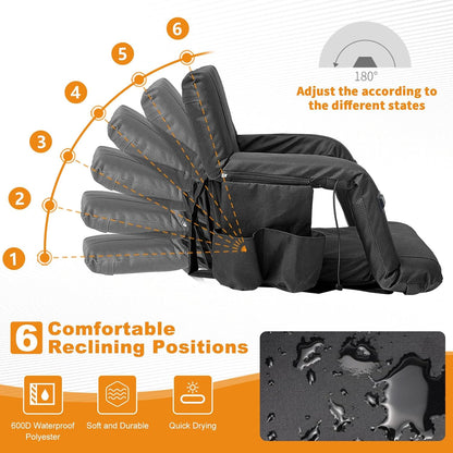 25in 5.12" Extra Thick&Wide Heated Stadium Seat for Bleachers | Sofa Style Design Thick Bleacher Chair With Back and Comfy Cushion, 6 Reclining Positions, 3 Heat Levels (NO Battery)
